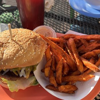Bumble Bee's Baja Grill - Green Chile Tortilla Burger made with a Boca Burger - Mexican Near Me - Santa Fe, New Mexico
