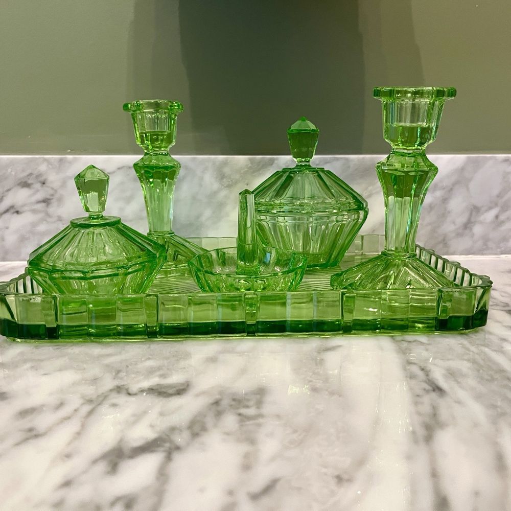Bellas Antiques - Vintage glass vanity set - Antiques Near Me - Lake arrowhead, California