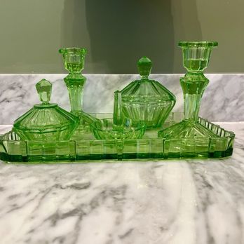 Bellas Antiques - Vintage glass vanity set - Antiques Near Me - Lake arrowhead, California Bellas Antiques - Vintage glass vanity set - Antiques Near Me - Lake arrowhead, California