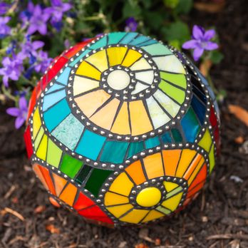 Henderson Arts - Original mosaic gazing ball by Barbara Henderson of Henderson Arts LLC -- stained glass, hand-cut, garden-ready - Art Classes Near Me Henderson Arts - Original mosaic gazing ball by Barbara Henderson of Henderson Arts LLC -- stained glass, hand-cut, garden-ready - Art Classes Near Me