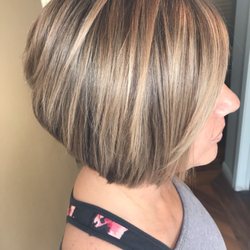 Blonde Babylights and bob cut.