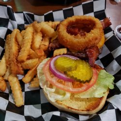 Champions Sports Bar & Grill - BBQ Bacon Cheeseburger and crinkle cut fries