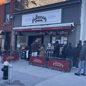 Juliana's - Exterior and line to enter restaurant - Pizza Near Me - Brooklyn, New York