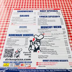 Dirko's Pizza - Menu (back)