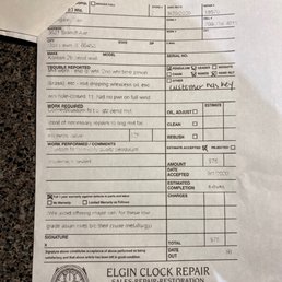 From Elgin  clock company after I picked up my allegedly re conditioned clock from Chicago clock