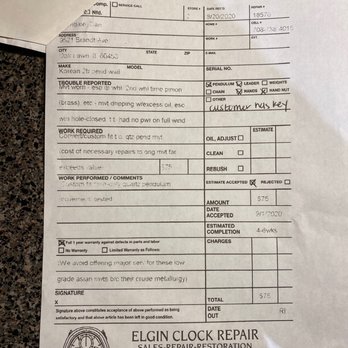 Chicago Clock Company - From Elgin  clock company after I picked up my allegedly re conditioned clock from Chicago clock - Watches Near Me - Orland Park, Illinois
