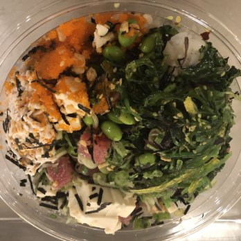 Pokeworks - Rice, two scoops of tuna, crab salad, edamame, garlic, cilantro, seaweed, tofu, and the Pokeworks classic sauce - Poke Near Me - Bellevue, Washington Pokeworks - Rice, two scoops of tuna, crab salad, edamame, garlic, cilantro, seaweed, tofu, and the Pokeworks classic sauce - Poke Near Me - Bellevue, Washington