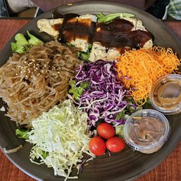 Trio with teriyaki chicken. No fruit. Trio with teriyaki chicken. No fruit.