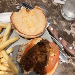 Overcooked chicken strip masquerading as a chicken breast. Overcooked chicken strip masquerading as a chicken breast.