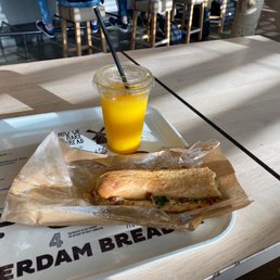 Mozzarella panini and OJ