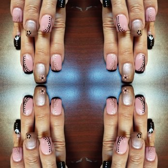 Polish Me Pretty - Pink/Black Flowers by Theresa ~ hand designed all dressed up with places to go! - Nail Salons Near Me - Carson City, Nevada