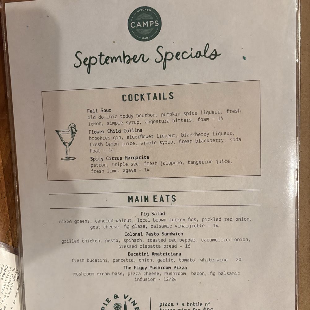 Camps Kitchen & Bar - September specials menu - Gastropubs Near Me - Marietta, Georgia Camps Kitchen & Bar - September specials menu - Gastropubs Near Me - Marietta, Georgia