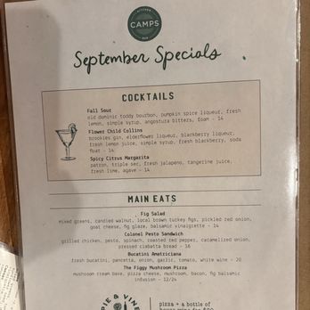 Camps Kitchen & Bar - September specials menu - Gastropubs Near Me - Marietta, Georgia Camps Kitchen & Bar - September specials menu - Gastropubs Near Me - Marietta, Georgia