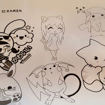 Kanji Ramen - Coloring for kids (or adults). Crayons located on the counter - Ramen Near Me - Austin, Texas