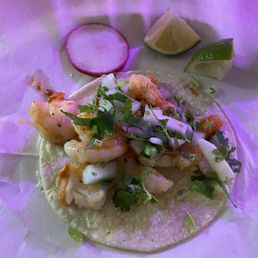 Shrimp Taco as a appetizer preparation for steak burrito day 1, Shrimp in Spicy Sauce day 2 & 7 Seafood Soup day 3