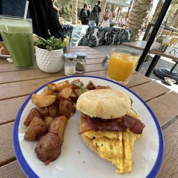 Juniper Table - Breakfast Sandwich Fresh Squeezed OJ Matcha Latte - New American Near Me - Palm Springs, California Juniper Table - Breakfast Sandwich Fresh Squeezed OJ Matcha Latte - New American Near Me - Palm Springs, California