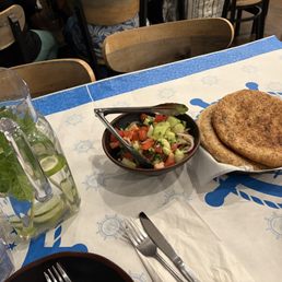 Hamido Salad, pita, water with mint and lemon Hamido Salad, pita, water with mint and lemon