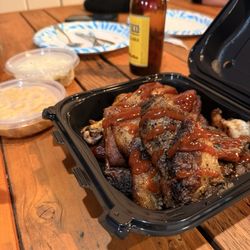 Mountain Q BBQ  - Chicken leg / St. Louis style ribs / Shrimp / Brisket / Mac n cheese / Deviled egg potato salad