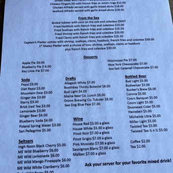 Bunker Seafood and Spirits - Menu - Seafood Near Me - Birch Harbor, Maine