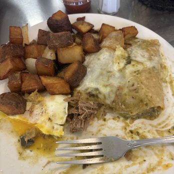 Sunrise Cafe - Chili Verde with mozzarella enchiladas with homemade fries and a sunny side egg delicious!! - Cafes Near Me - Paso Robles, California Sunrise Cafe - Chili Verde with mozzarella enchiladas with homemade fries and a sunny side egg delicious!! - Cafes Near Me - Paso Robles, California