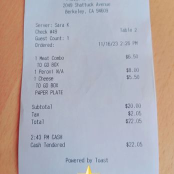 Pizzeria da Laura - ~My Receipt Bill Total Of The Day~ - Pizza Near Me - Berkeley, California Pizzeria da Laura - ~My Receipt Bill Total Of The Day~ - Pizza Near Me - Berkeley, California
