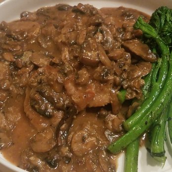 Terra & Acqua - Vitello Marsala - veal scaloppine, mushroom, herbs, broccolini, cauliflower (minus the cauliflower) - Italian Near Me - St. Augustine, Florida Terra & Acqua - Vitello Marsala - veal scaloppine, mushroom, herbs, broccolini, cauliflower (minus the cauliflower) - Italian Near Me - St. Augustine, Florida
