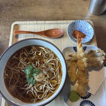 Soba Ichi - hot soba + mixed tempura (shrimp, mushroom, pumpkin) with a side of matcha salt + togarashi for spice - Noodles Near Me - Oakland, California Soba Ichi - hot soba + mixed tempura (shrimp, mushroom, pumpkin) with a side of matcha salt + togarashi for spice - Noodles Near Me - Oakland, California
