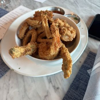 Liberty Kitchen & Oysterette - Buttermilk fried shrimp asparagus and calamari 4/5!! The calamari could've been a little more tender but it was still good - New American Near Me - Houston, Texas Liberty Kitchen & Oysterette - Buttermilk fried shrimp asparagus and calamari 4/5!! The calamari could've been a little more tender but it was still good - New American Near Me - Houston, Texas