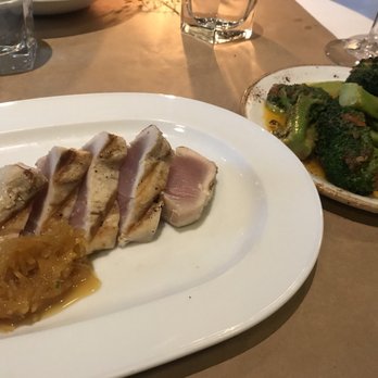 Maple Leaf Tavern - Albacore Tina and grilled broccoli in the background YUM - American Near Me - Toronto, Ontario