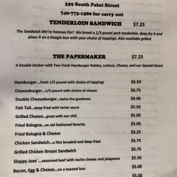 Paint Grill - Part of the menu - Dive Bars Near Me - Chillicothe, Ohio