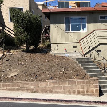Samayoa Landscaping Berkeley - DURING: Ahh.... so much cleaner already! Notice the yard is naturally comprised of weird slopes and angles. - Landscaping Near Me Samayoa Landscaping Berkeley - DURING: Ahh.... so much cleaner already! Notice the yard is naturally comprised of weird slopes and angles. - Landscaping Near Me