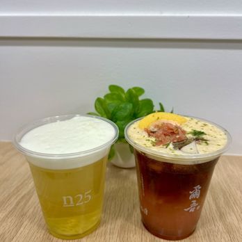 N25 Nitro Tea - Nitro Jin Xuan Tea (left) Seared Pomelo Nitro Fruffee (right) - Bubble Tea Near Me - New York, New York