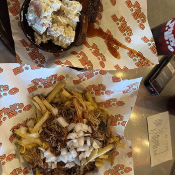 Phil's BBQ - Pulled pork fries and a beef rib with potato salad BBQ Broham (Pulled Pork) - Barbeque Near Me - San Diego, California Phil's BBQ - Pulled pork fries and a beef rib with potato salad BBQ Broham (Pulled Pork) - Barbeque Near Me - San Diego, California