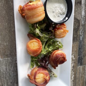 Boathouse Restaurant - Day Boat Sea Scallops wrapped in bacon. Melt in your mouth goodness. Highly recommend! - Seafood Near Me - Wildwood, New Jersey