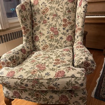 Frank's Upholstery - ("After" pic) Sibley's chair after Frank worked his magic with reupholstering it and re-stuffing it! - Furniture Reupholstery Near Me - Rochester, New York Frank's Upholstery - ("After" pic) Sibley's chair after Frank worked his magic with reupholstering it and re-stuffing it! - Furniture Reupholstery Near Me - Rochester, New York