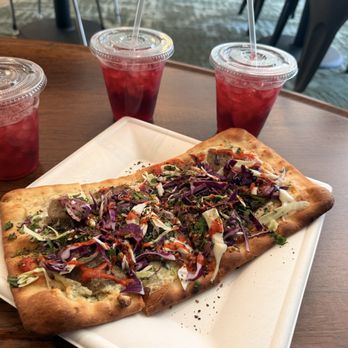 Third Space - lamb gyro flatbread + Hibiscus Refresher - Tapas/Small Plates Near Me - Napa, California