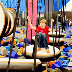 Sky Zone - Liam stuck in between!