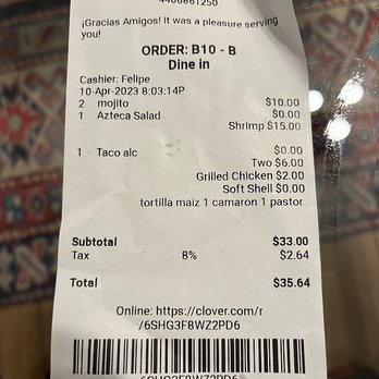El Rodeo - The $2.00 Grilled Chicken charge is supposed to represent the price for the Al Pastor and Shrimp taco cost. - Mexican Near Me - North Olmsted, Ohio