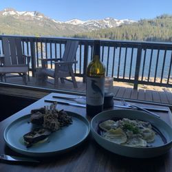 Caples Lake Resort - Our amazing dinner and view from the lodge.
