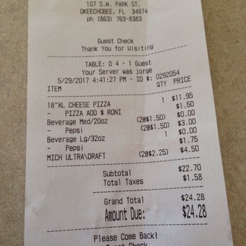 Joey's Supreme Pizza - Our check - Pizza Near Me - Okeechobee, Florida
