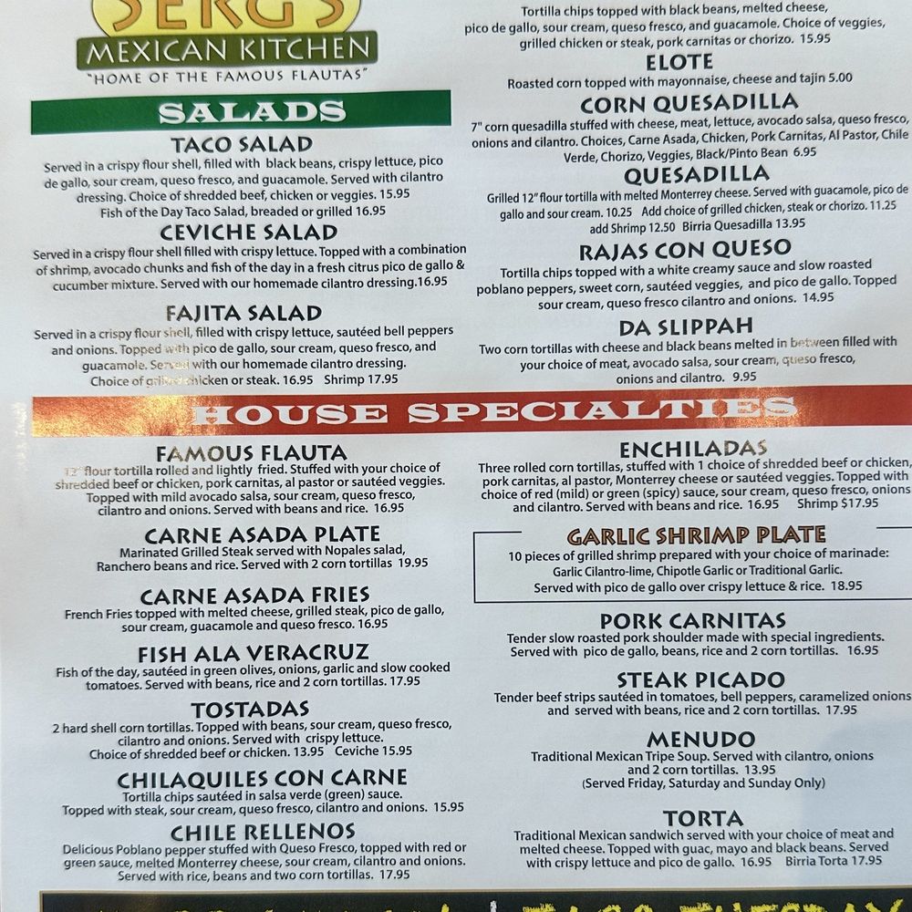 Serg’s Mexican Kitchen - Menu 01/09/26 - Mexican Near Me - Honolulu, Hawaii Serg’s Mexican Kitchen - Menu 01/09/26 - Mexican Near Me - Honolulu, Hawaii