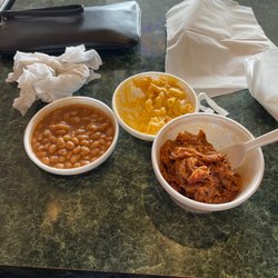 BackYard Bar-B-Q - 1/2 pound BBQ Pork Platter w Mac n cheese and  baked beans