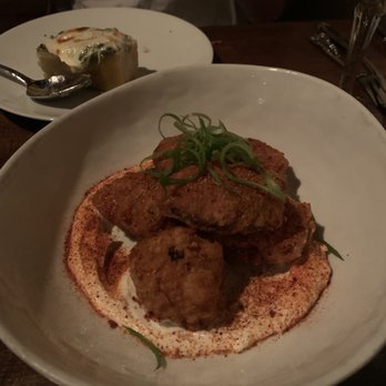 Nobie's - Sweet tots with goat cheese and harissa 9/10 - New American Near Me - Houston, Texas Nobie's - Sweet tots with goat cheese and harissa 9/10 - New American Near Me - Houston, Texas