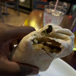 Brother's Mexican Grill - Steak burrito no rice just meat and beans, onions, cilantro and cheese