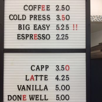 Roundtable Coffee Works - Note the specialized menu. - Coffee Roasteries Near Me - Saint Paul, Minnesota