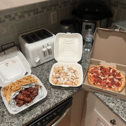 Roslindale House of Pizza - Bbq Chicken Wing Ding Dinner Fried dough bites (new!) Pepperoni and bacon small pizza