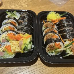 Ham and egg kimbap, spicy pork kimbap