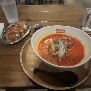 Junpuu - Spicy Cheese Gyoza and Spicy Tonkatsu Ramen with level 2 spice. - Ramen Near Me - Honolulu, Hawaii Junpuu - Spicy Cheese Gyoza and Spicy Tonkatsu Ramen with level 2 spice. - Ramen Near Me - Honolulu, Hawaii