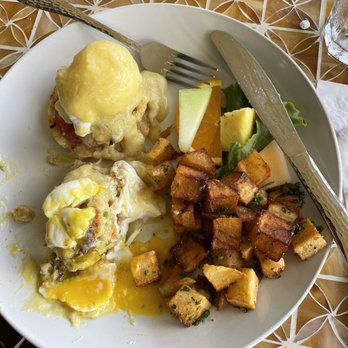 Garden City Cafe - Shrimp eggs Benedict.  Very yummy big pieces of shrimp in shrimp cakes. Went back before a week was over. Thanks for a great breakfast - American Near Me - Juno Beach, Florida