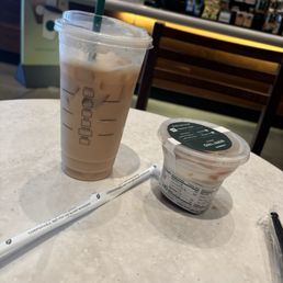 Sitting indoors with a venti chai and berry trio yogurt!